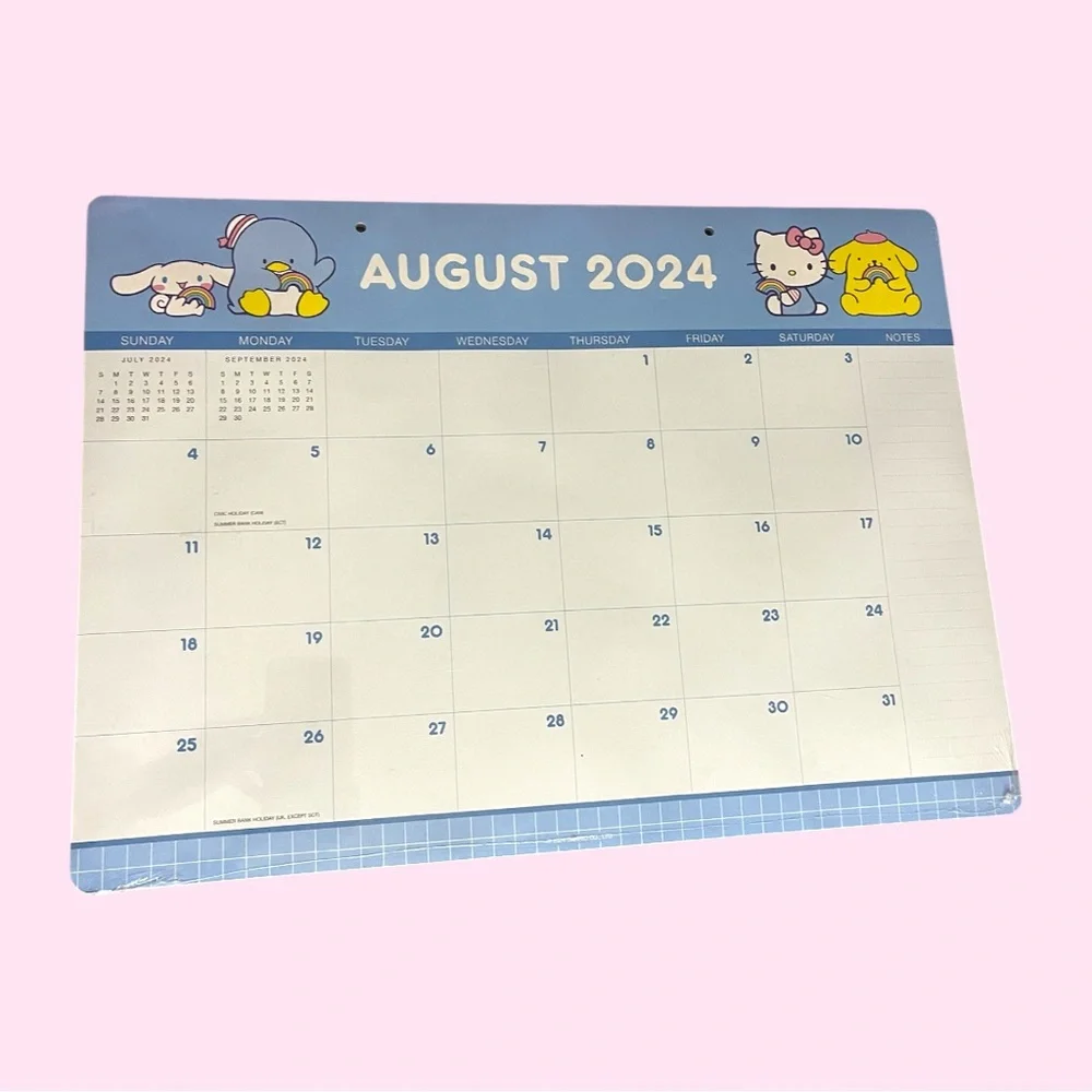 Sanrio August 2024 Desk Calendar - Light Blue, White, Yellow